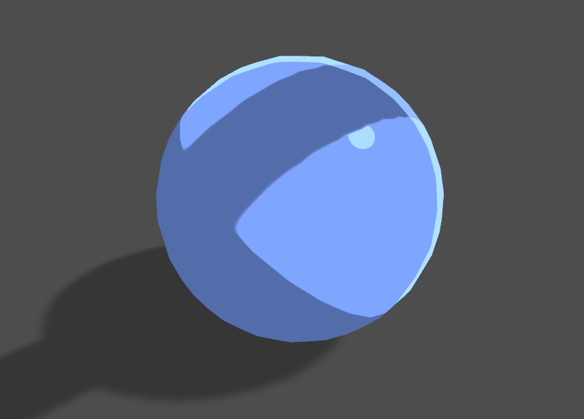 Blue sphere with toon shading receiving a shadow in Unity engine.
