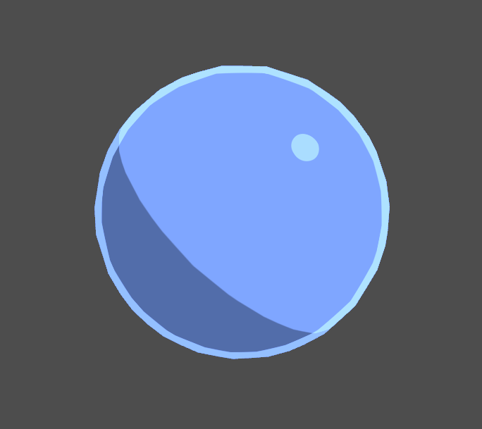 Blue sphere with toon rim lighting in Unity engine.