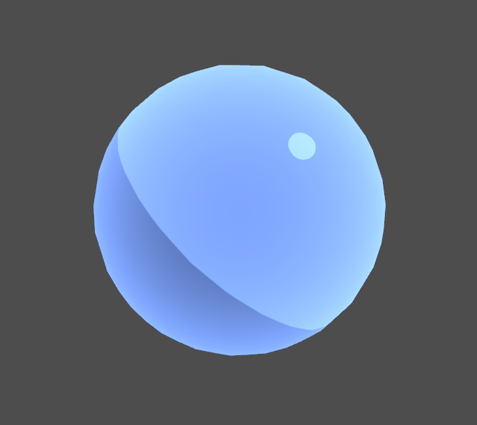Blue sphere with rim lighting in Unity engine.