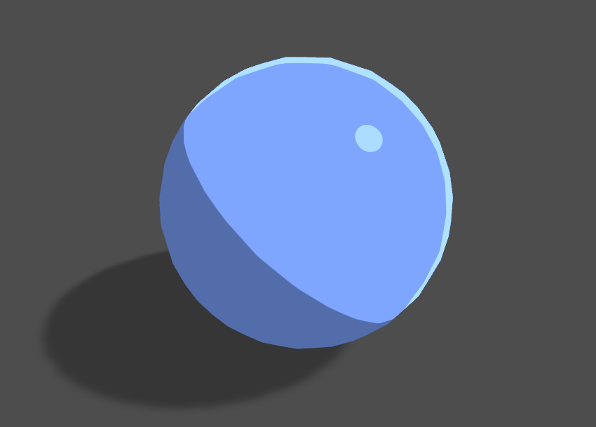 Blue sphere with toon shading casting a shadow in Unity engine.